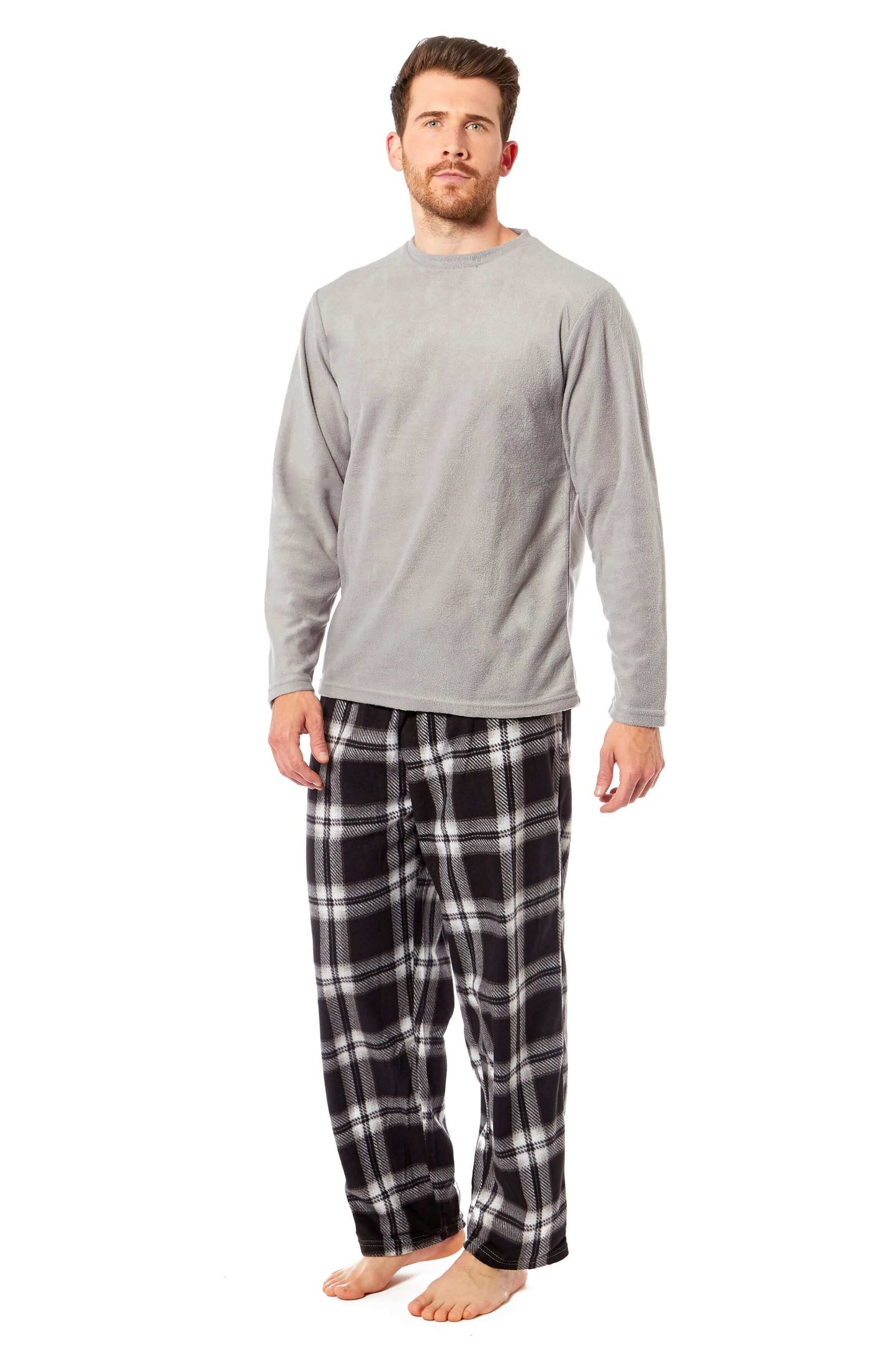 Men's Thermal Fleece Pyjama Set with Stylish Check Pants Soft Warm Loungewear PJs for Winter Perfect for Sleeping and Lounging in Various Sizes by Daisy Dreamer