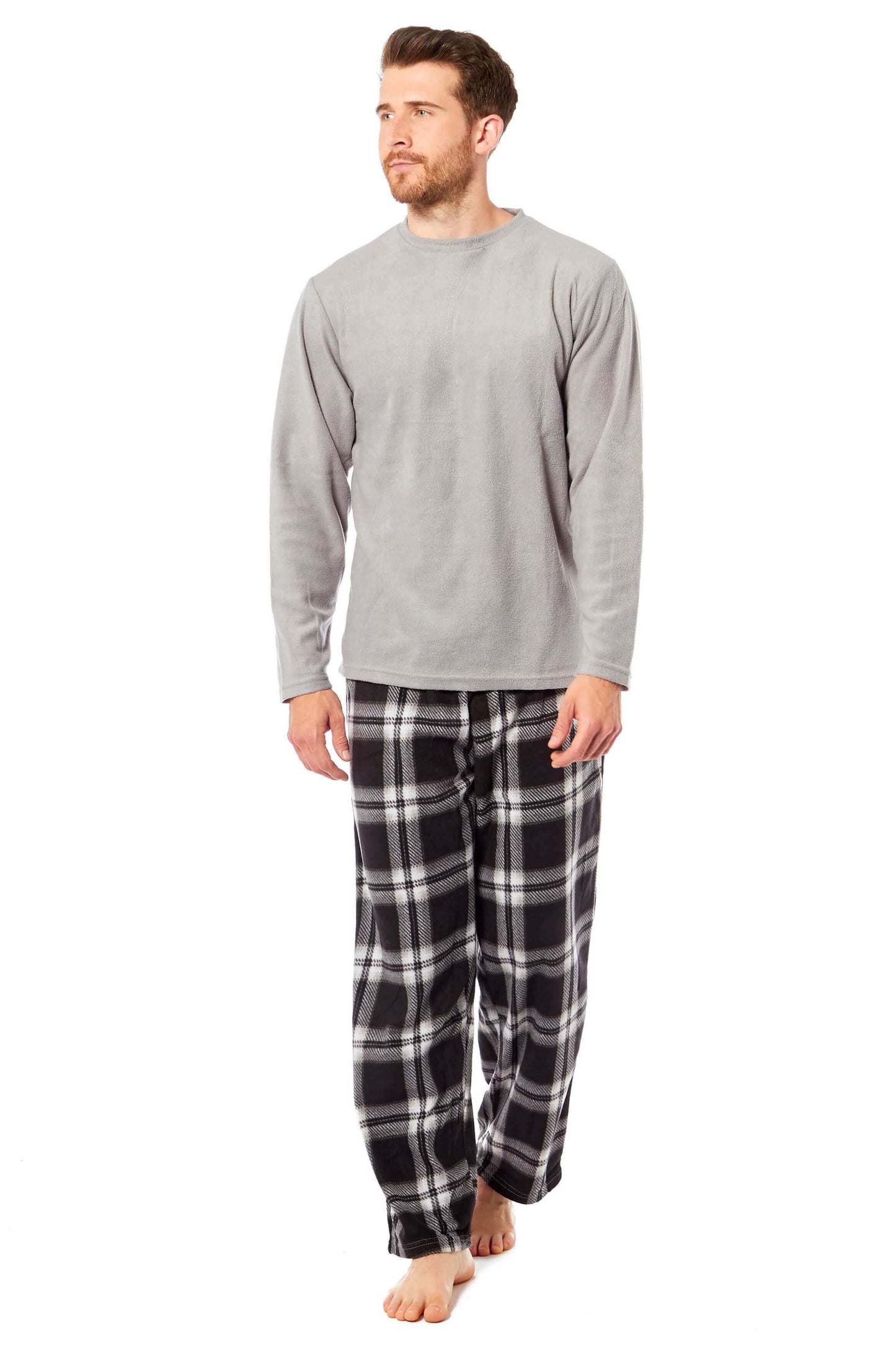 Men's Thermal Fleece Pyjama Set with Stylish Check Pants Soft Warm Loungewear PJs for Winter Perfect for Sleeping and Lounging in Various Sizes by Daisy Dreamer