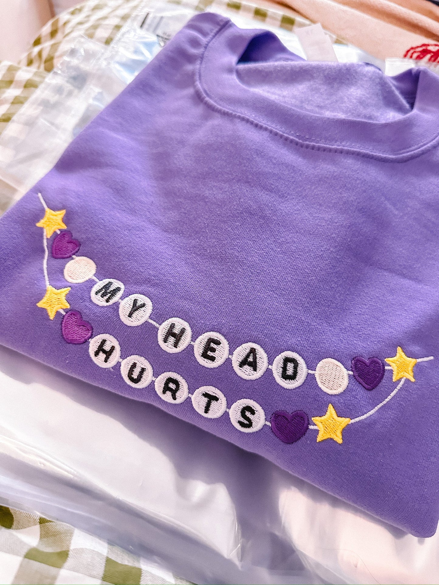 My Head Hurts Friendship Bracelet embroidered crewneck sweatshirt
