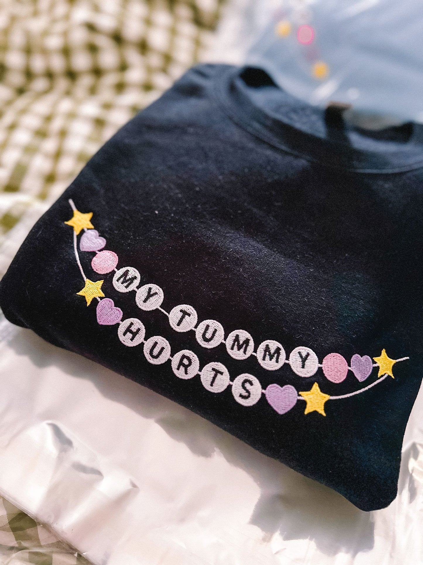 My Tummy Hurts Friendship Bracelet embroidered crewneck sweatshirt