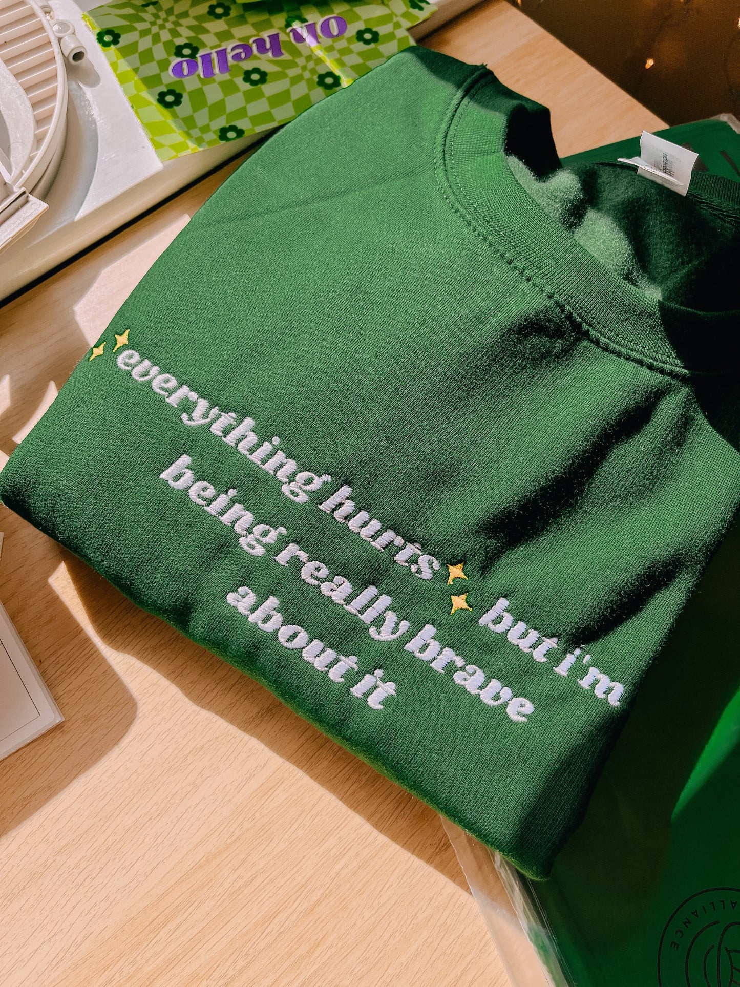 ✨Everything Hurts✨ but I'm being really brave about it embroidered crewneck sweatshirt
