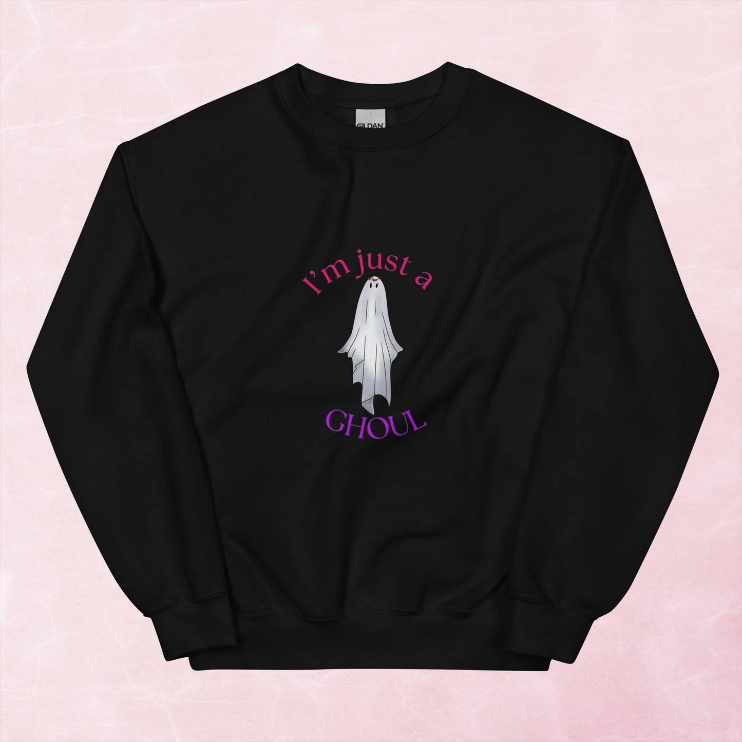 Cool spooky Halloween I'm just a ghoul ghost hand illustrated graphic unisex sweatshirt