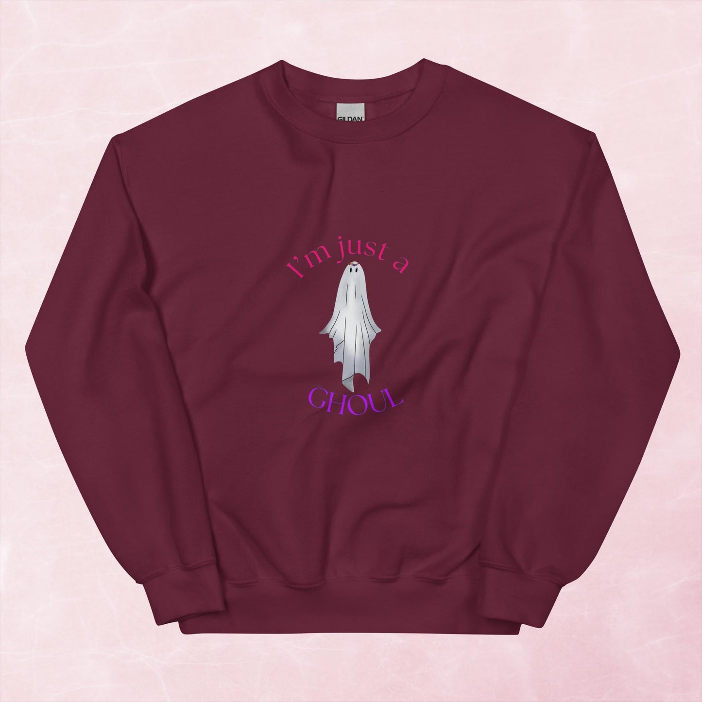 Cool spooky Halloween I'm just a ghoul ghost hand illustrated graphic unisex sweatshirt