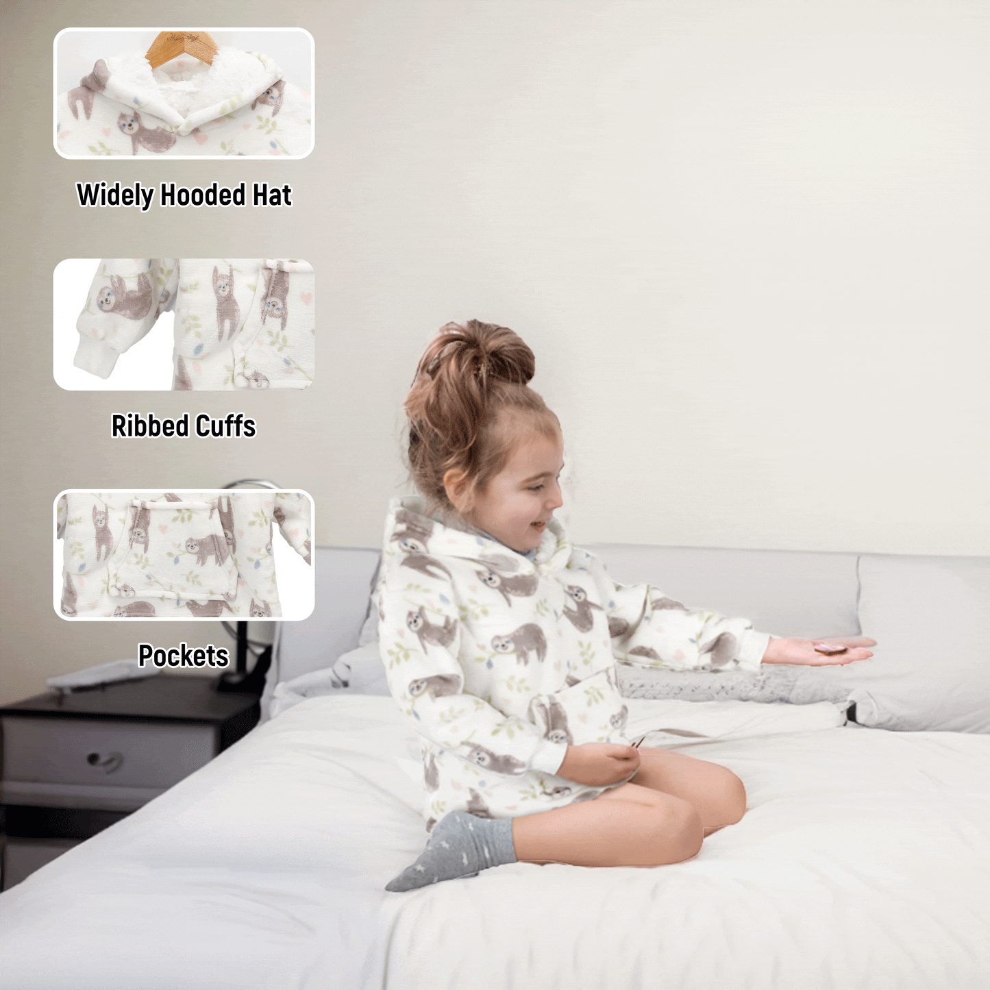 Unisex Safari and Sloth Hoodie Blanket for Infants 0-2 Years Ultra Soft Cozy Wearable Blanket with Spacious Pocket for Boys and Girls by Daisy Dreamer