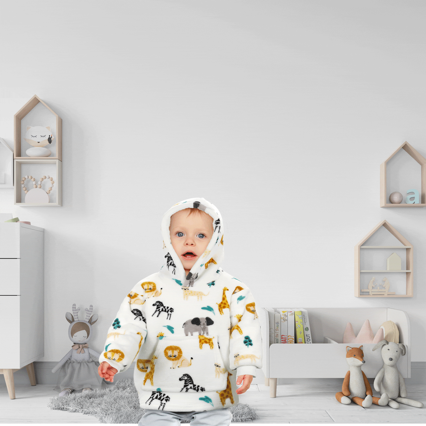 Unisex Safari and Sloth Hoodie Blanket for Infants 0-2 Years Ultra Soft Cozy Wearable Blanket with Spacious Pocket for Boys and Girls by Daisy Dreamer