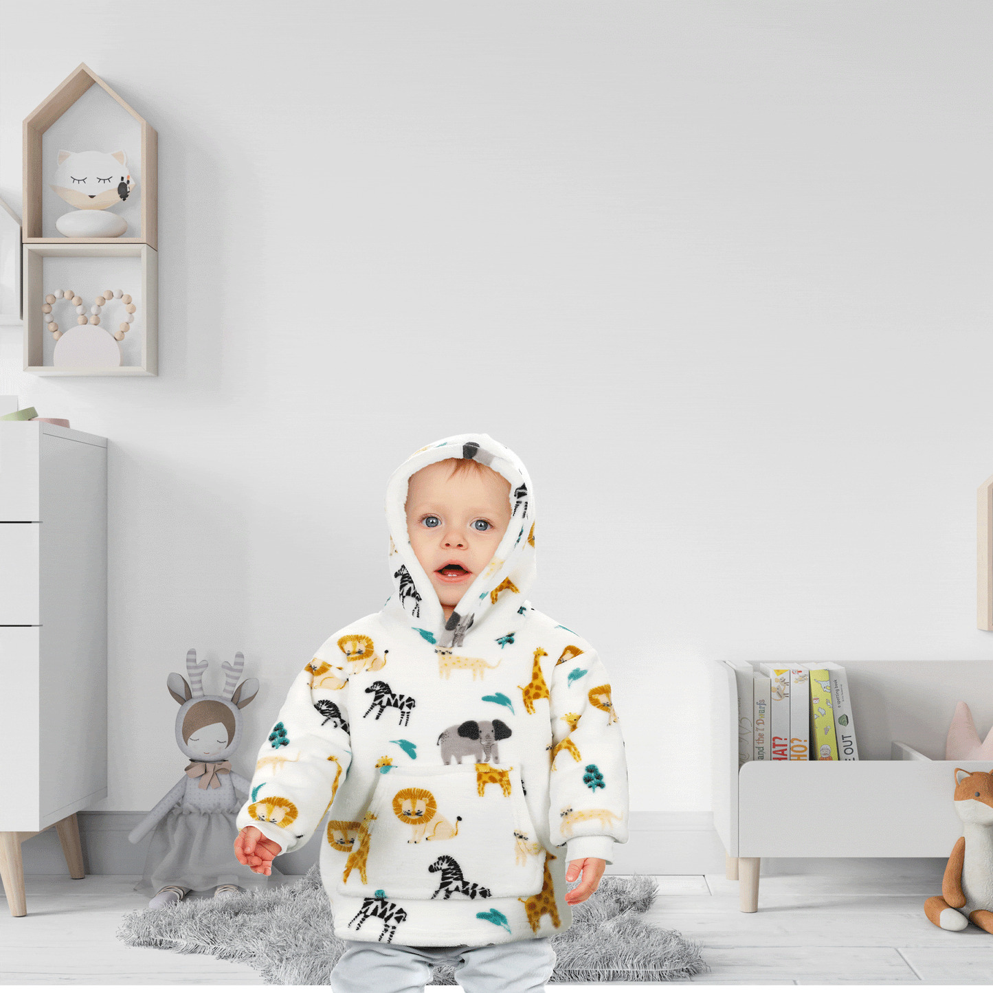 Unisex Safari and Sloth Hoodie Blanket for Infants 0-2 Years Ultra Soft Cozy Wearable Blanket with Spacious Pocket for Boys and Girls by Daisy Dreamer