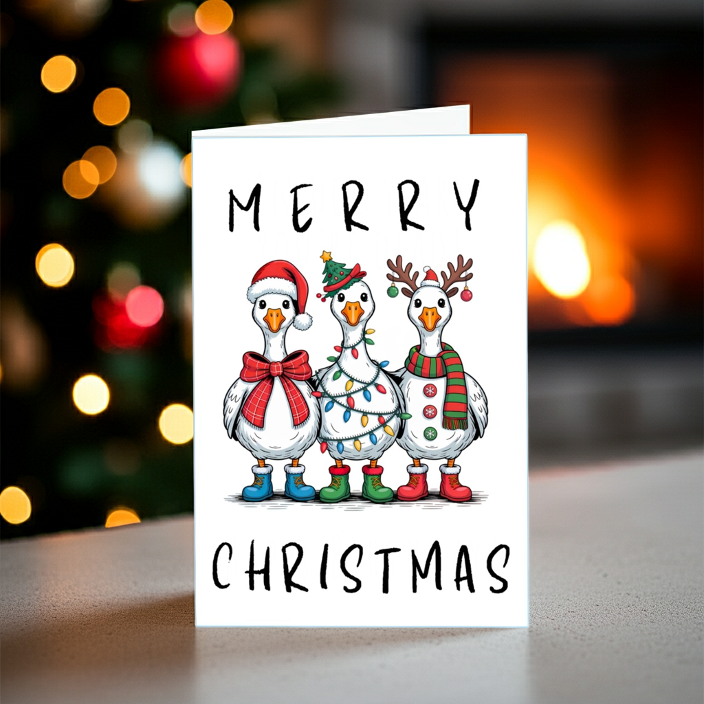 "Merry Christmas" Festive Geese Trio A6 Christmas Card
