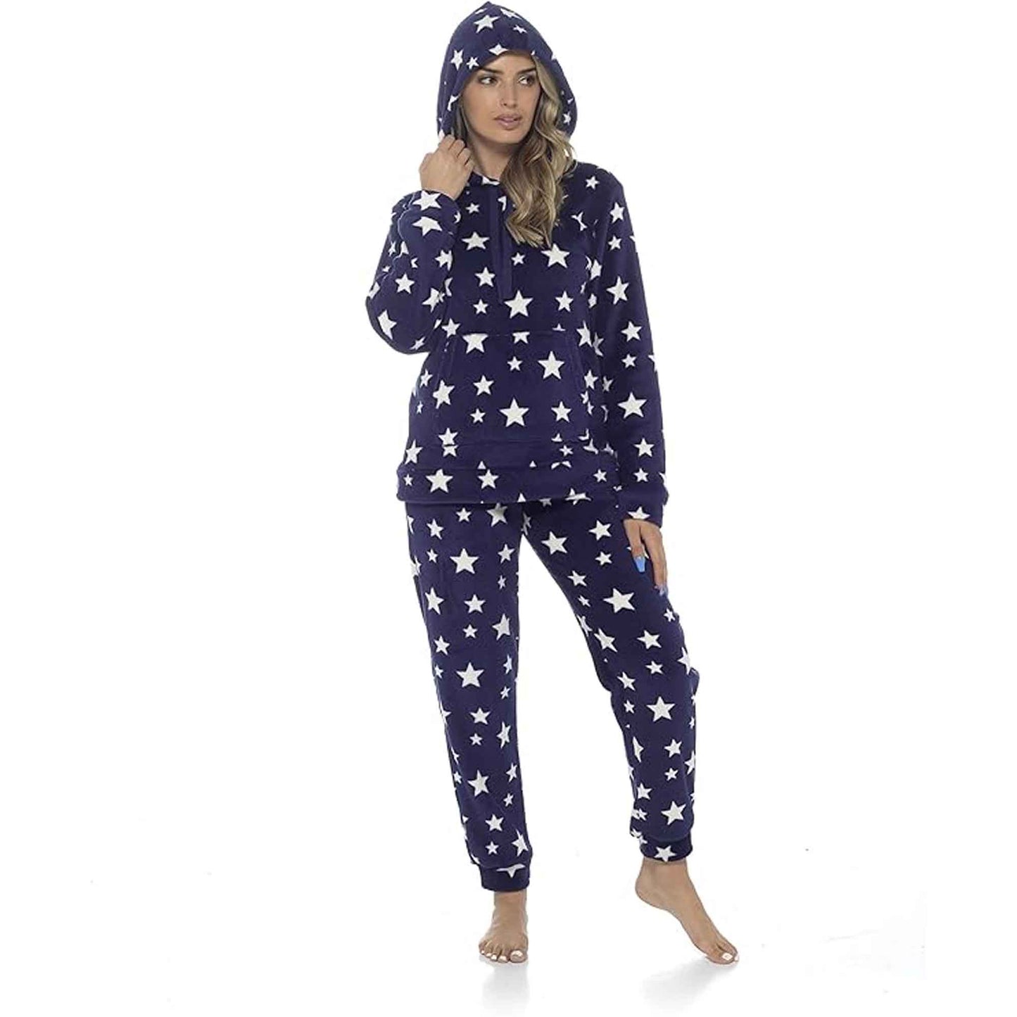 Women's Ultra-Soft Plush Fleece Hooded Pyjama Set with Star Design Cozy Nightwear Stretchable Loungewear Ideal Gift Multiple Sizes and Colors by Daisy Dreamer