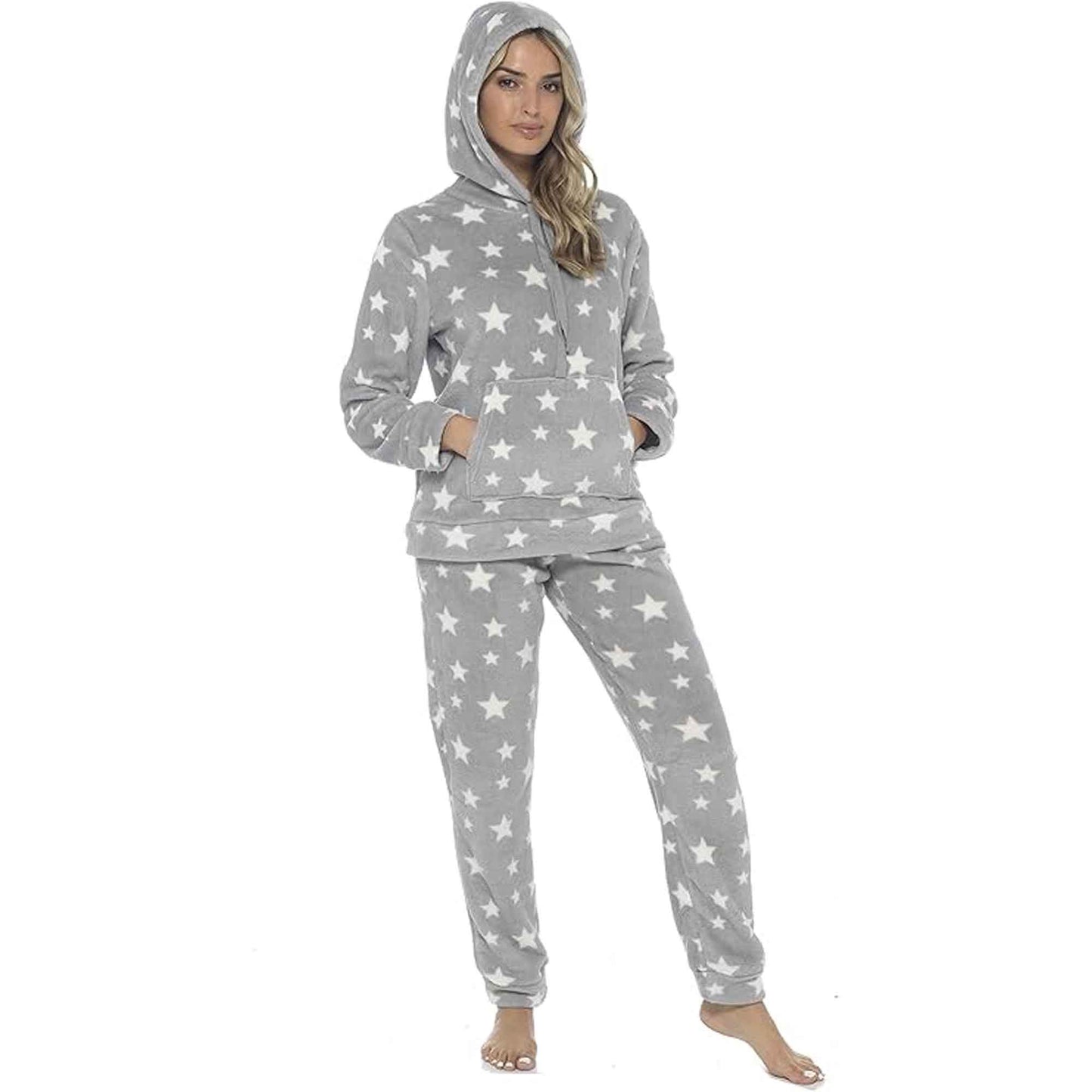 Women's Ultra-Soft Plush Fleece Hooded Pyjama Set with Star Design Cozy Nightwear Stretchable Loungewear Ideal Gift Multiple Sizes and Colors by Daisy Dreamer
