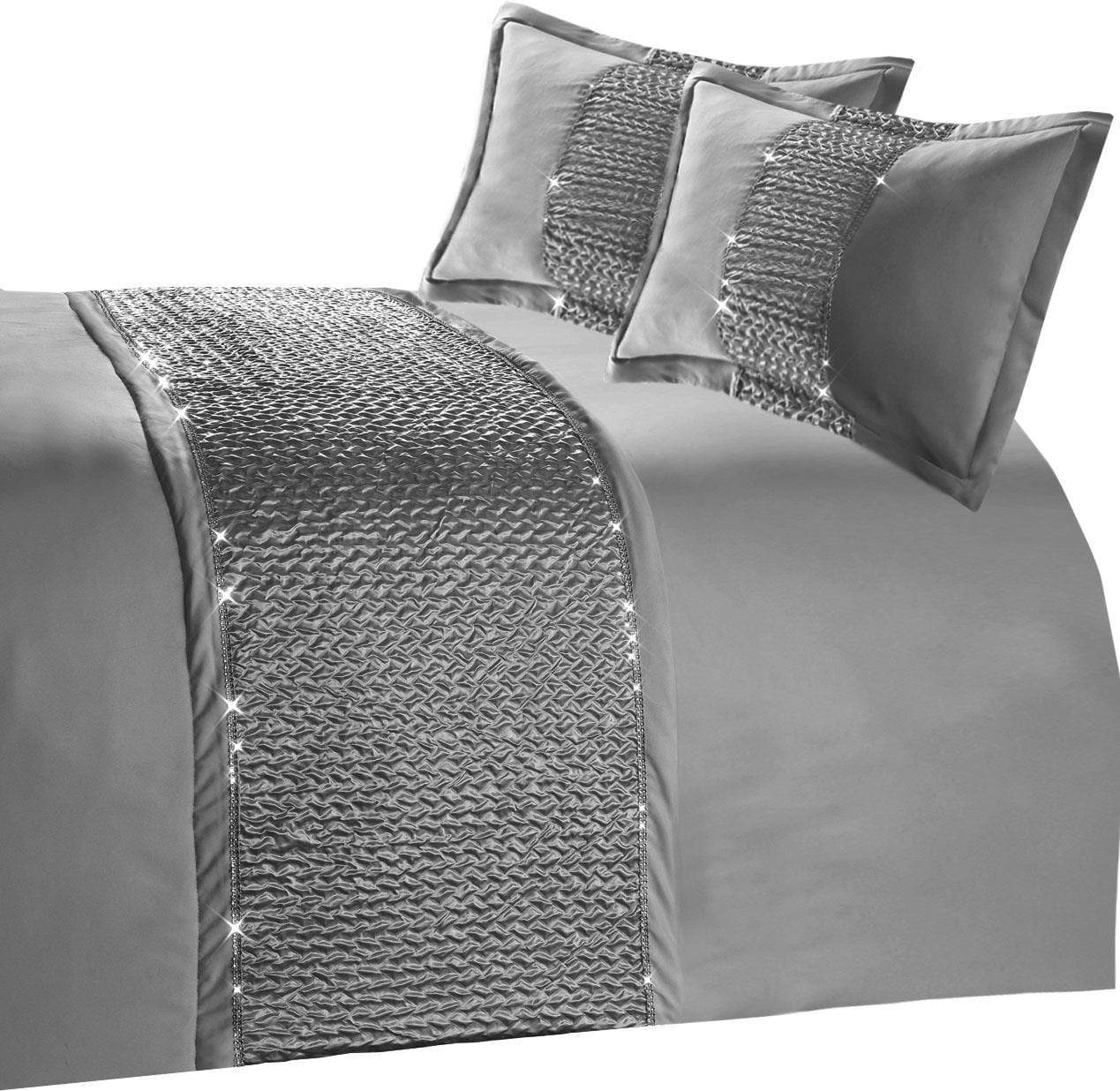 Zenia Luxurious Duvet Cover Set with Quilted Trim and Diamante Detailing Available in Single Double Kingb and Super King Sizes by OLIVIA ROCCO