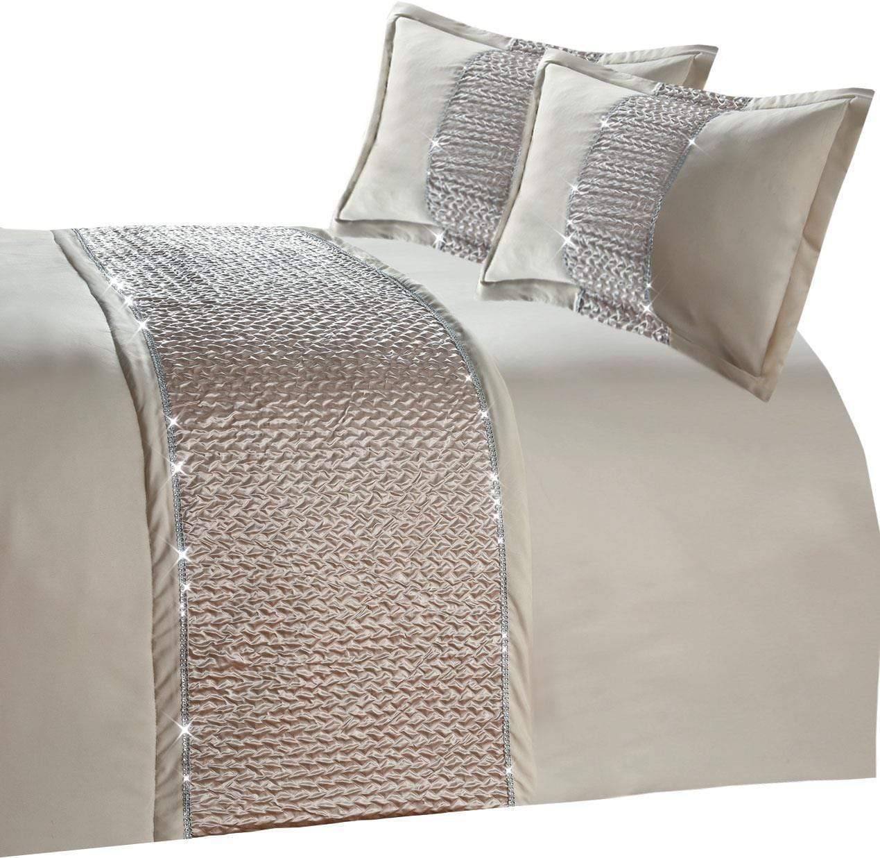 Zenia Luxurious Duvet Cover Set with Quilted Trim and Diamante Detailing Available in Single Double Kingb and Super King Sizes by OLIVIA ROCCO