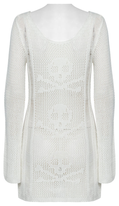 Punk Rave Teuta Skull and Crossed Bones Knitted Mesh Dress in White