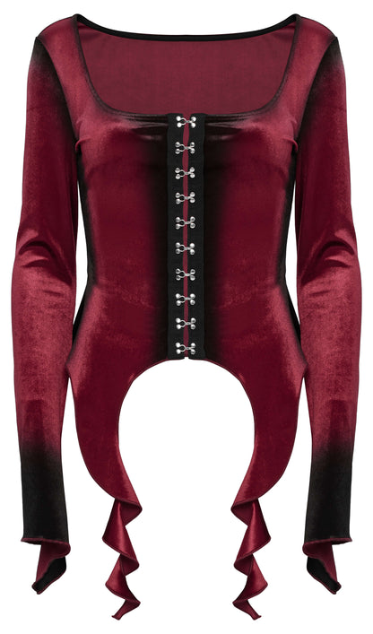Punk Rave Leticia Burgundy Gradient Velvet Top with Feature Hooks and Eyes