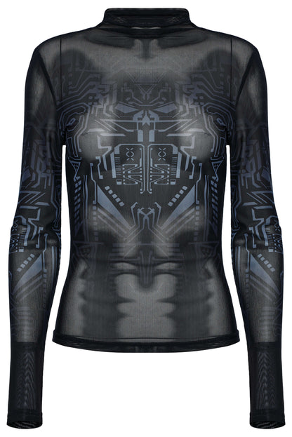 Punk Rave Eluana Cybergoth Print Mesh Long Sleeve Top