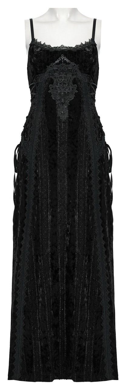 Punk Rave Morrigan Embroidered Velvet Goth Slip Dress In Black