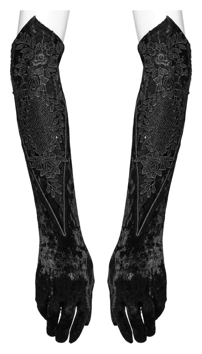 Punk Rave Selene Embroidered Velvet Gloves in Black