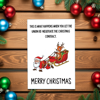 CHRISTMAS UNION RE-NEGOTIATES Funny Christmas Card