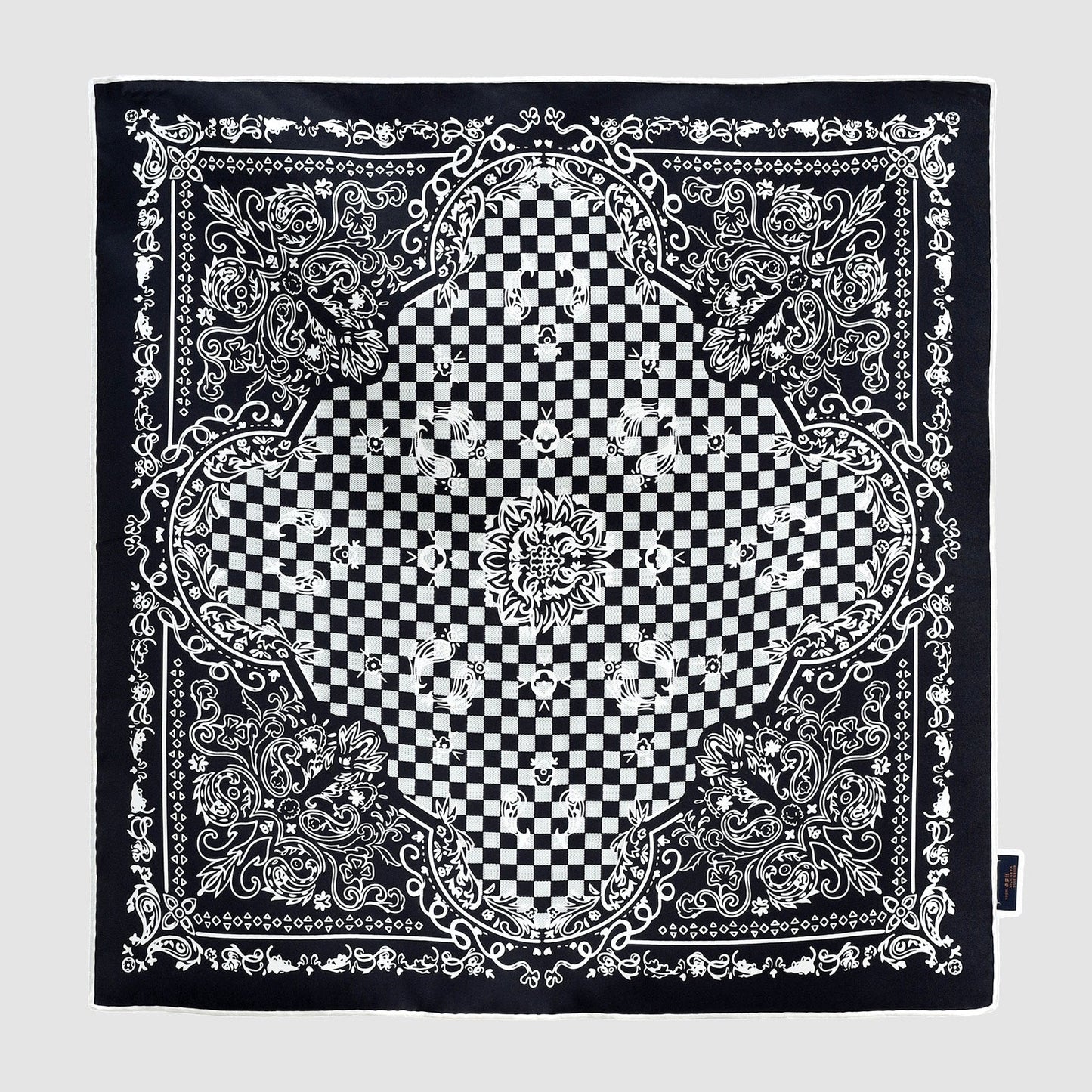 Baroque Check Silk Scarf - 53cm Hand-rolled Unisex Bandana
