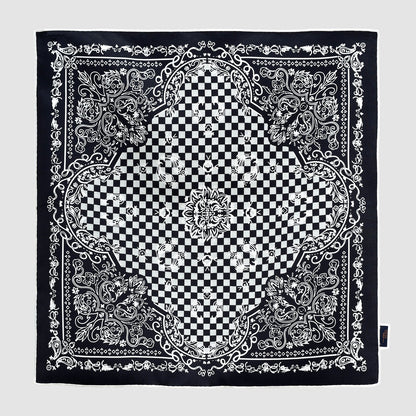 Classic Baroque Check Silk Scarf - 53cm Hand-rolled Men's Bandana Neckerchief