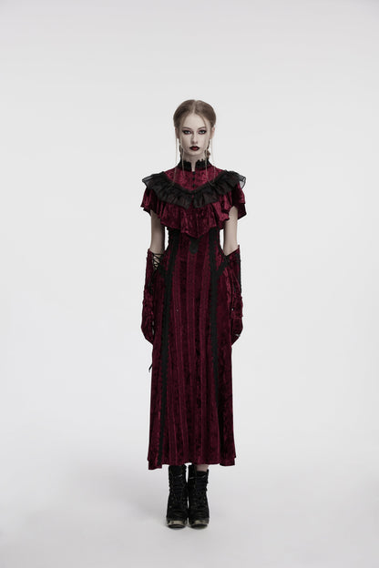 Punk Rave Elysia Velvet Ruffle Goth Shawl In Crimson