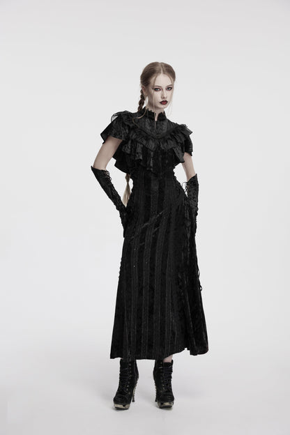 Punk Rave Morrigan Embroidered Velvet Goth Slip Dress In Black