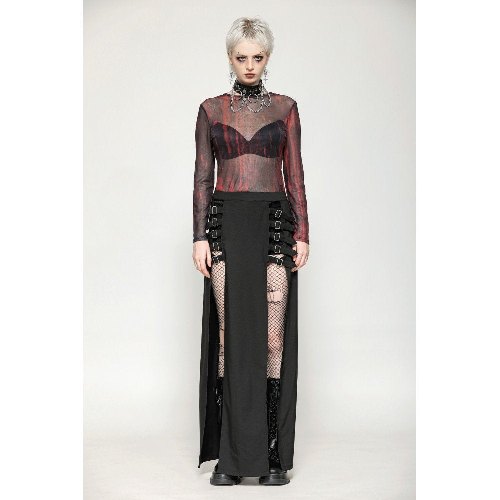 Dark in Love Carson Black and Red Tie-Dye Mesh Versatile Basic Top