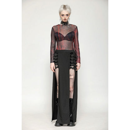 Dark in Love Carson Black and Red Tie-Dye Mesh Versatile Basic Top