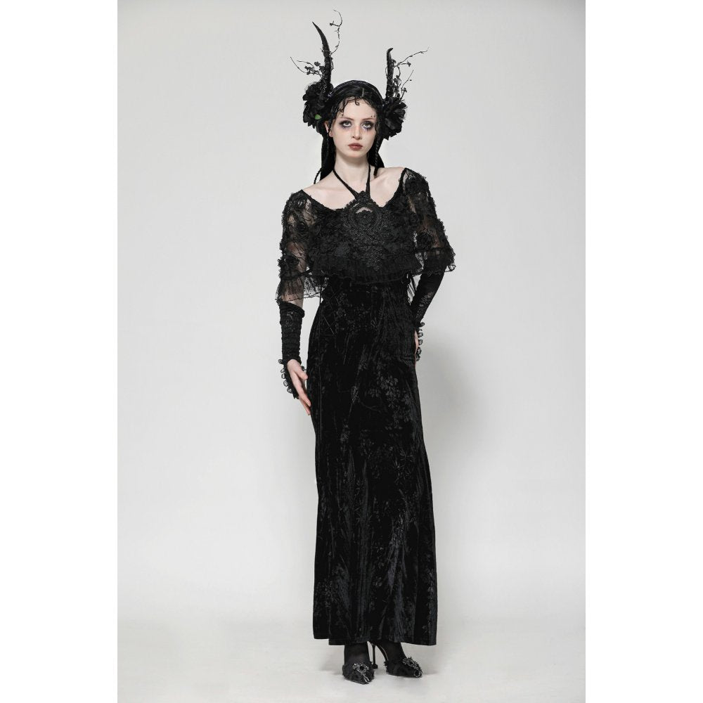 Dark in Love Alazne Dark Rose Embroidered Layered Mermaid Maxi Dress