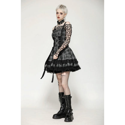 Dark in Love Ida Punk Grey Tartan Metal Studded Dress