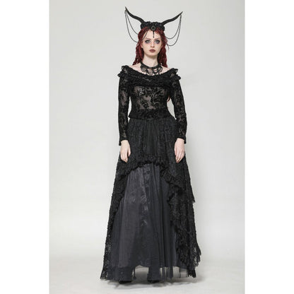 Dark in Love Bluebell Goth Off-Shoulder Velvet Lace Top