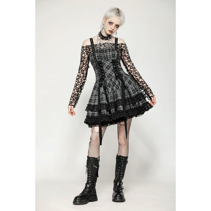 Dark in Love Ida Punk Grey Tartan Metal Studded Dress