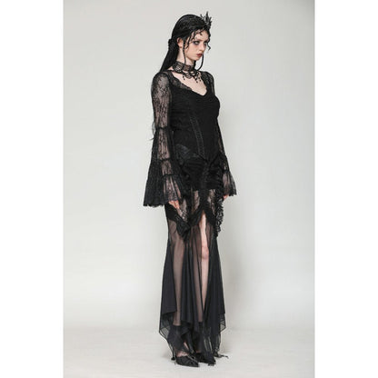 Dark in Love Zuri Gothic Romantic Lace Patchwork Bell-Sleeve Layered Cuff Top