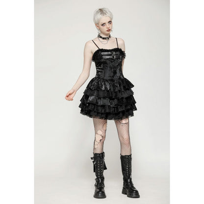 Dark in Love Harriet Punk Shiny PU Leather Layered Dress