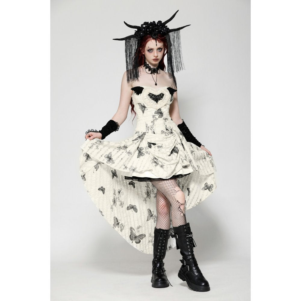 Dark in Love Zosia Punk Gothic Black Butterfly Embroidered Lace Beige Dress