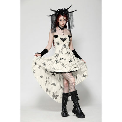 Dark in Love Zosia Punk Gothic Black Butterfly Embroidered Lace Beige Dress