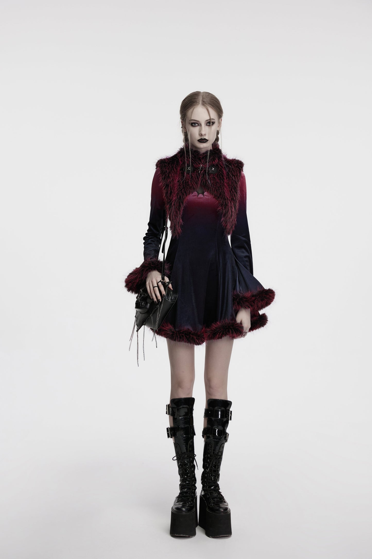 Punk Rave Lilith Gradient Devil Fur Shawl in Crimson