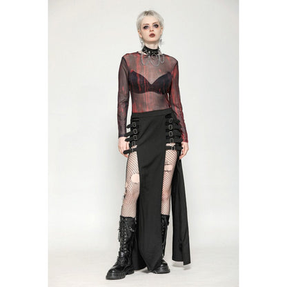 Dark in Love Carson Black and Red Tie-Dye Mesh Versatile Basic Top