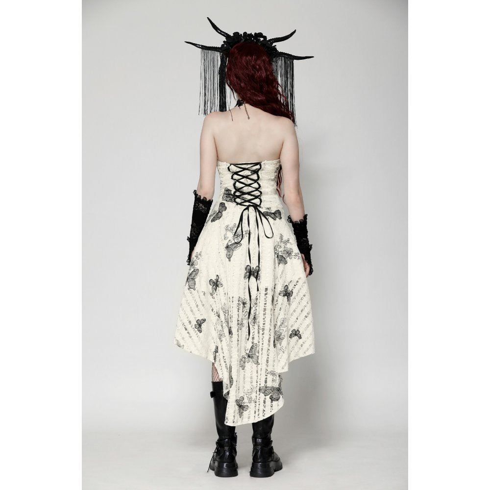 Dark in Love Zosia Punk Gothic Black Butterfly Embroidered Lace Beige Dress