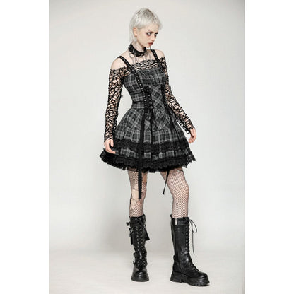 Dark in Love Ida Punk Grey Tartan Metal Studded Dress