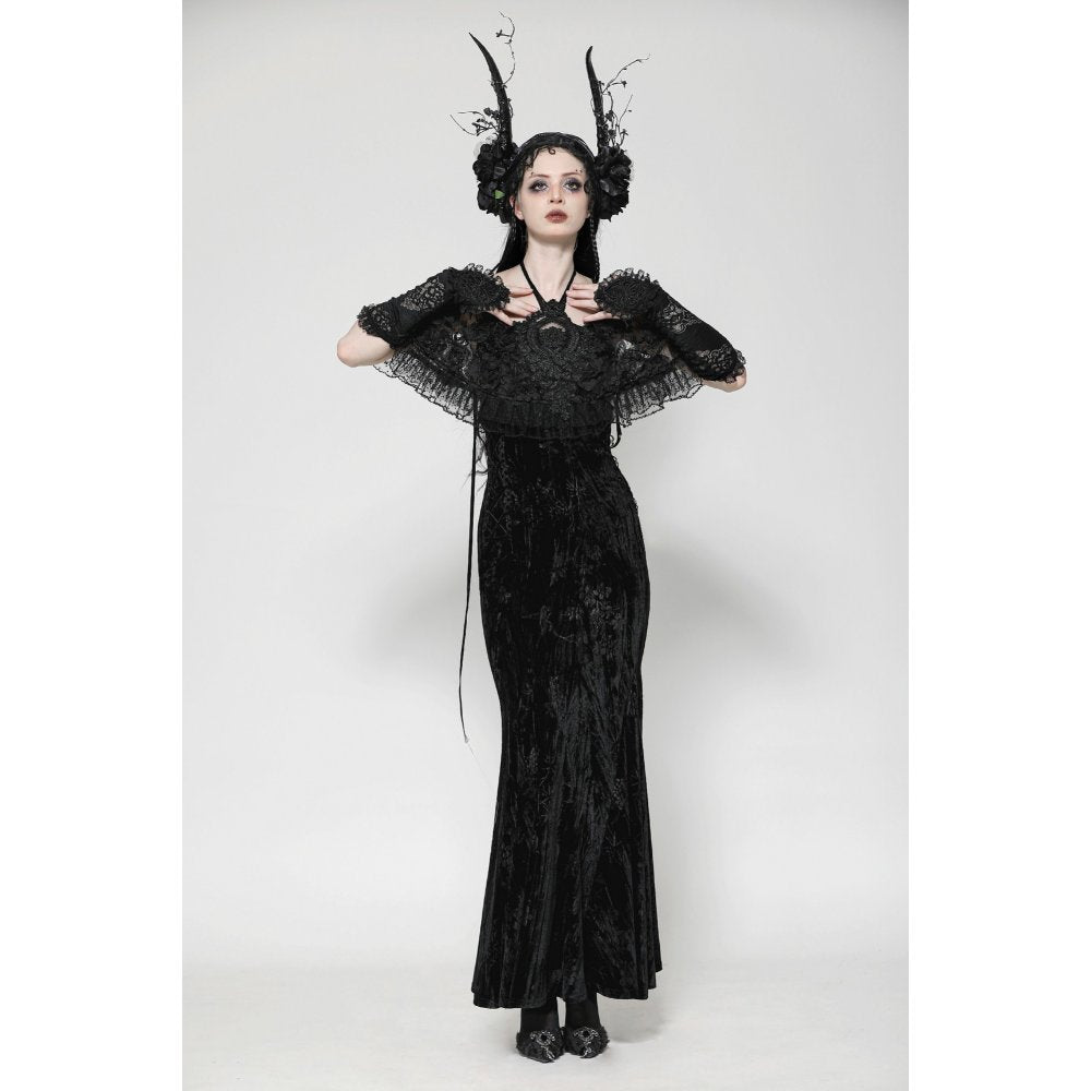 Dark in Love Alazne Dark Rose Embroidered Layered Mermaid Maxi Dress
