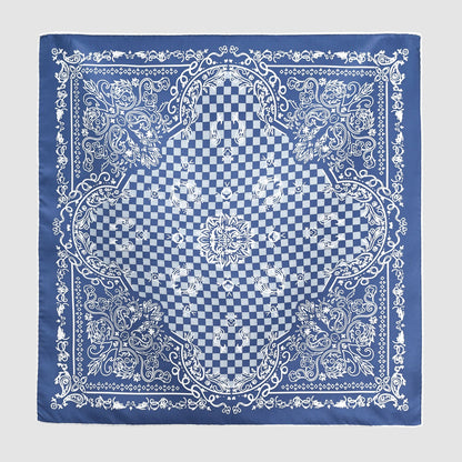 Classic Baroque Check Silk Scarf - 53cm Hand-rolled Men's Bandana Neckerchief