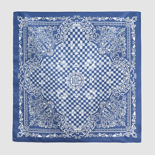 Classic Baroque Check Silk Scarf - 53cm Hand-rolled Men's Bandana Neckerchief
