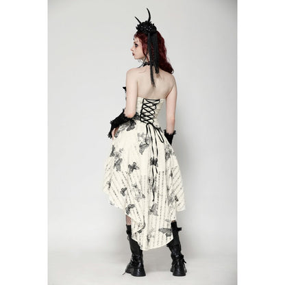 Dark in Love Zosia Punk Gothic Black Butterfly Embroidered Lace Beige Dress