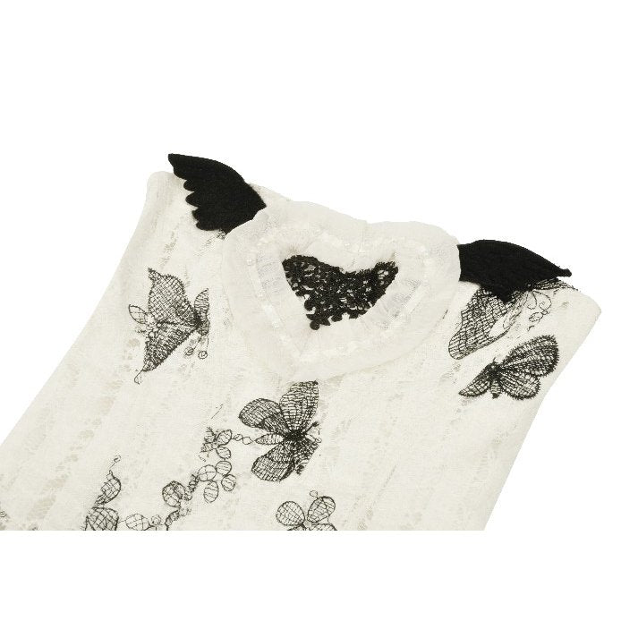 Dark in Love Zosia Punk Gothic Black Butterfly Embroidered Lace Beige Dress