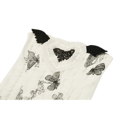 Dark in Love Zosia Punk Gothic Black Butterfly Embroidered Lace Beige Dress