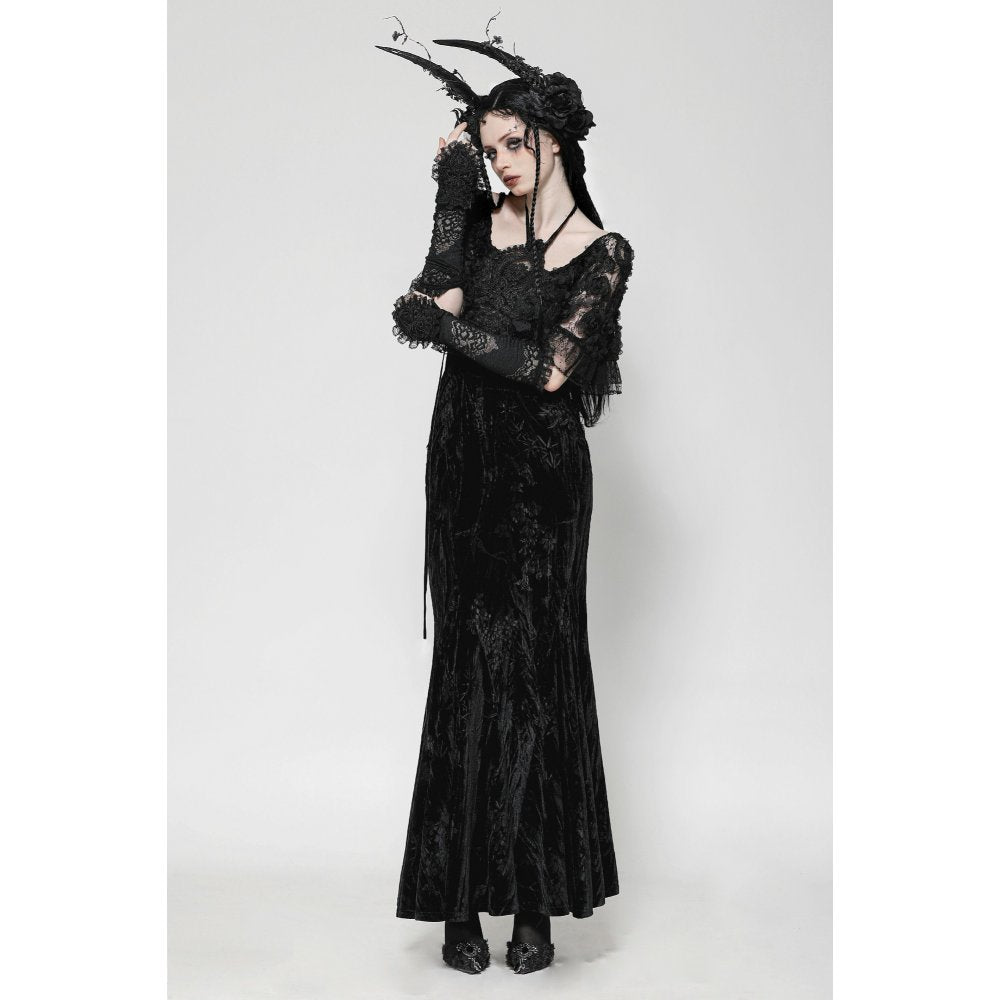 Dark in Love Alazne Dark Rose Embroidered Layered Mermaid Maxi Dress