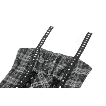 Dark in Love Ida Punk Grey Tartan Metal Studded Dress