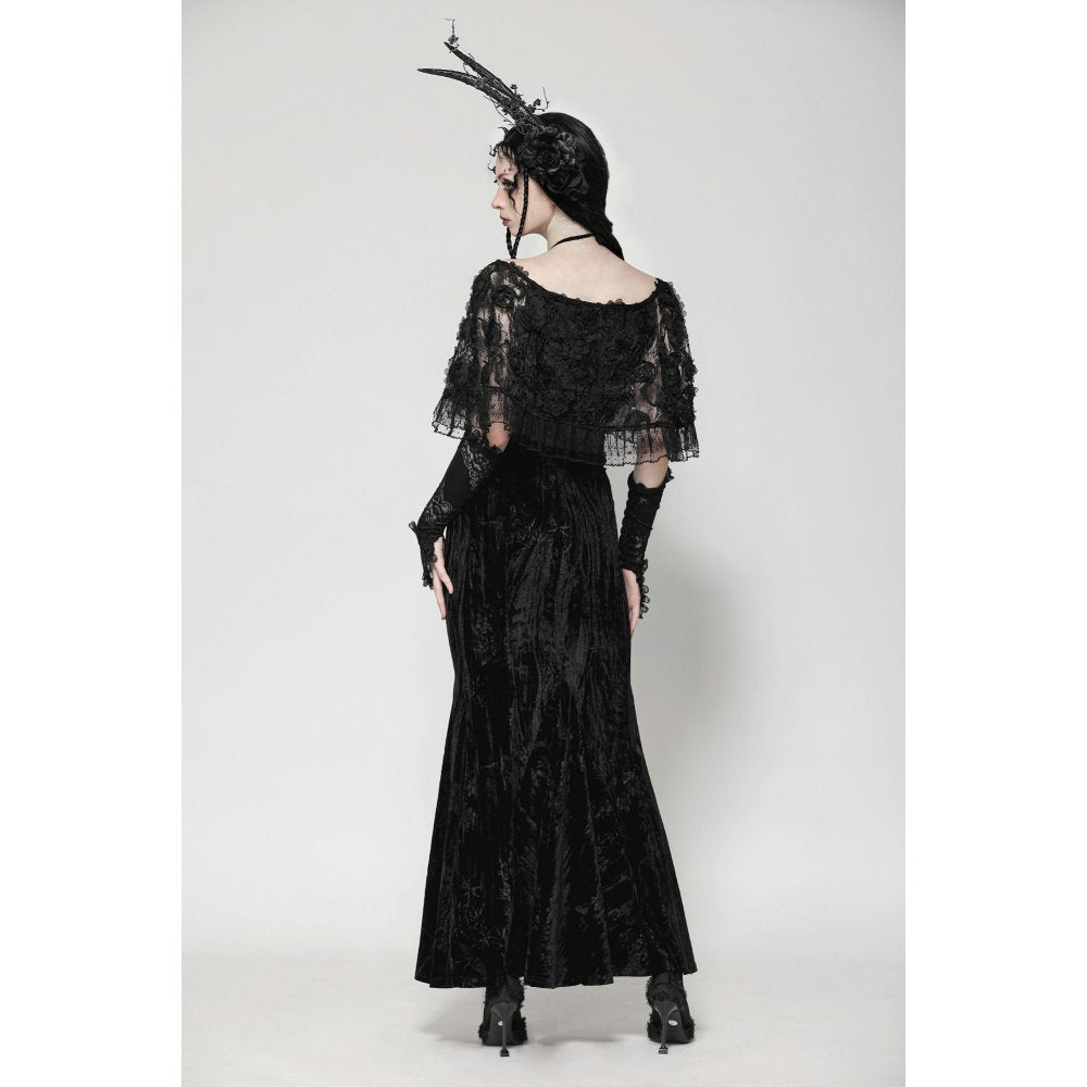 Dark in Love Alazne Dark Rose Embroidered Layered Mermaid Maxi Dress