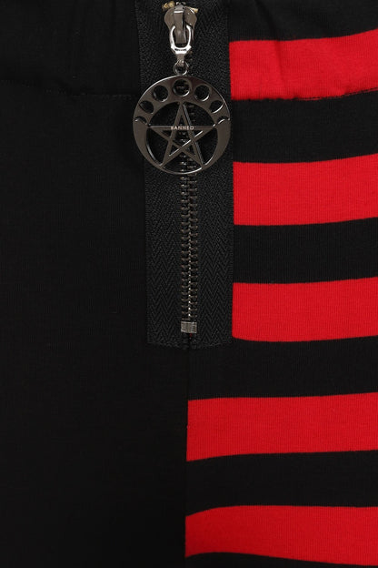 Banned Half Black Half Stripes Leggings - Red