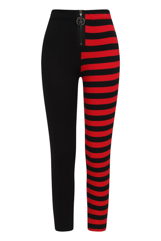 Banned Half Black Half Stripes Leggings - Red